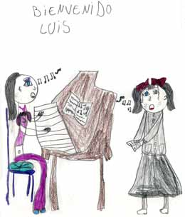 Junto al piano (Dibujo de un niño)